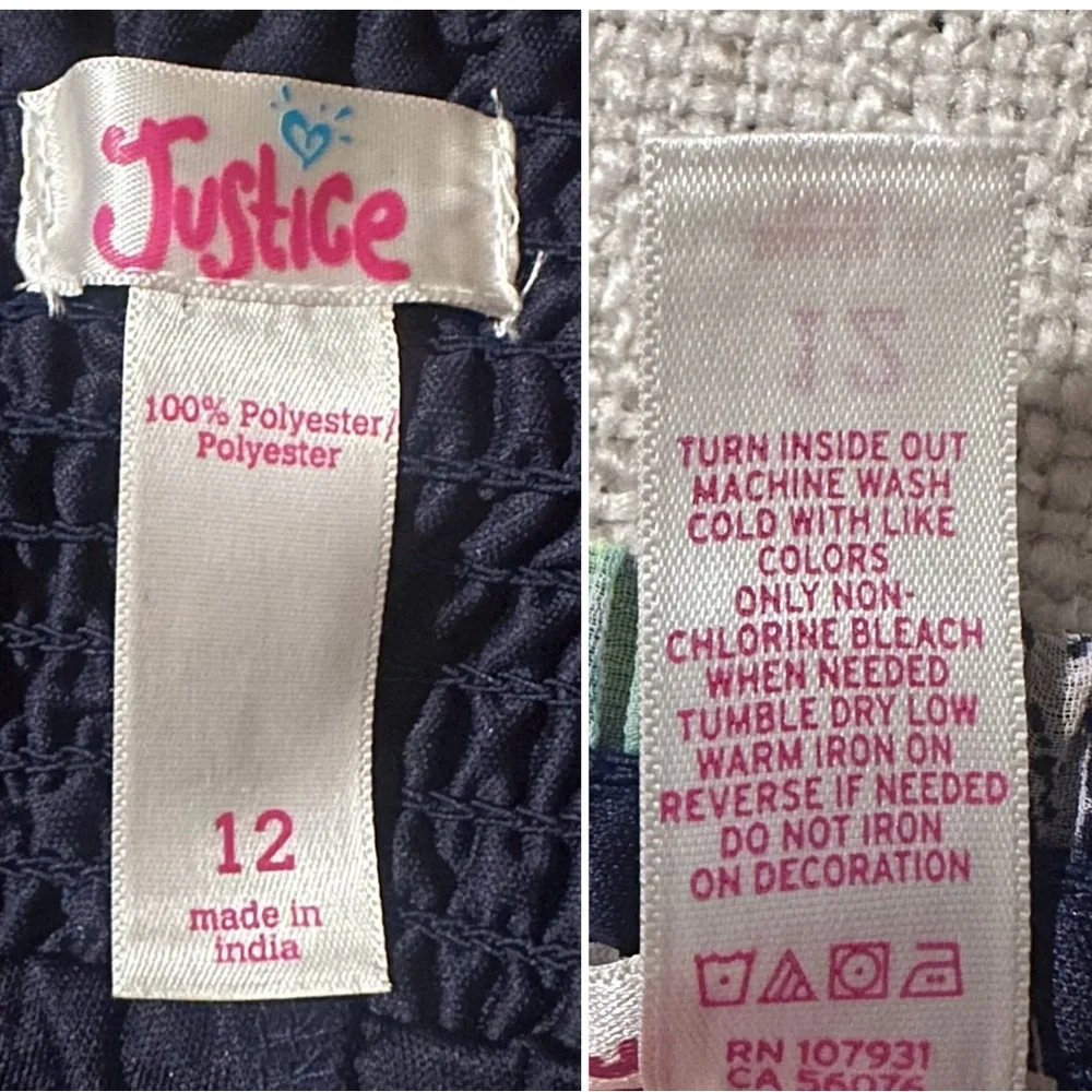 JUSTICE Floral Tiered Skirt Built-in Shorts Blue Green Sheer Fairycore Girl 12